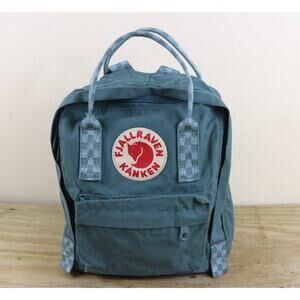 Fjallraven Backpack Kånken Mini Green Double Handle Check Print Handles Straps